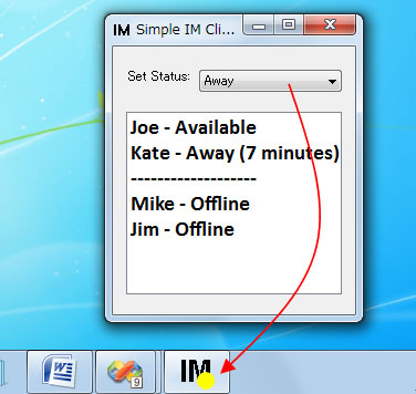 タスクバーのボタンの上に、緑色、黄色、または、赤色の丸印に変化することを確認します。