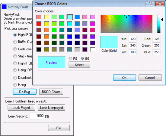 図: BSOD カラー ピッカー ダイアログ