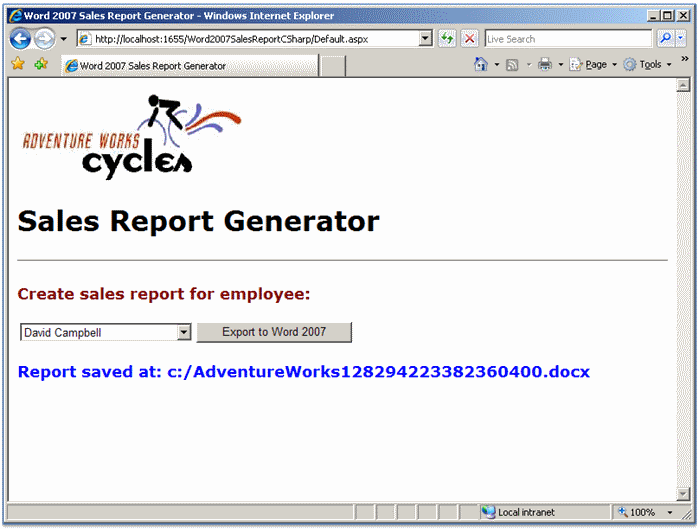 Adventure Works Cycles 管理の ASP.NET 2.0 Web