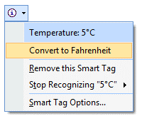 温度を変換するための Word 2007 のスマート タグ