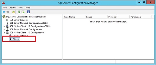 SQL Server 構成マネージャーのエイリアス。