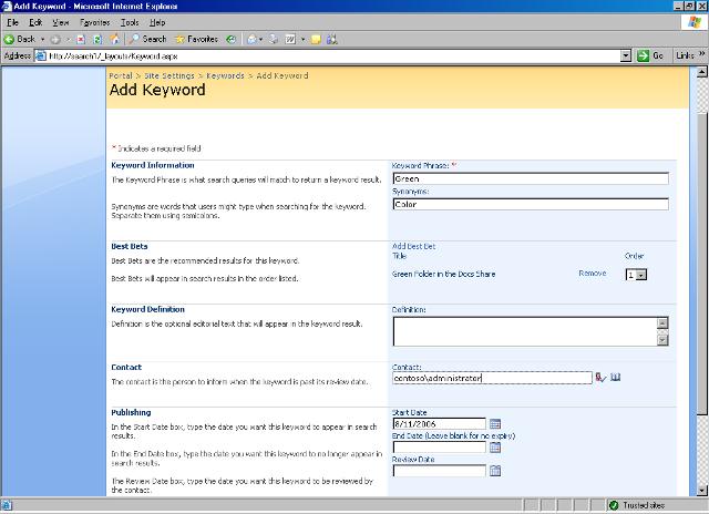 ポータル サイト設定 - キーワードの追加