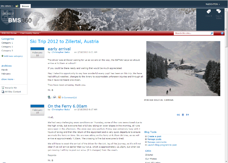 Student blog of ski trip to Austria