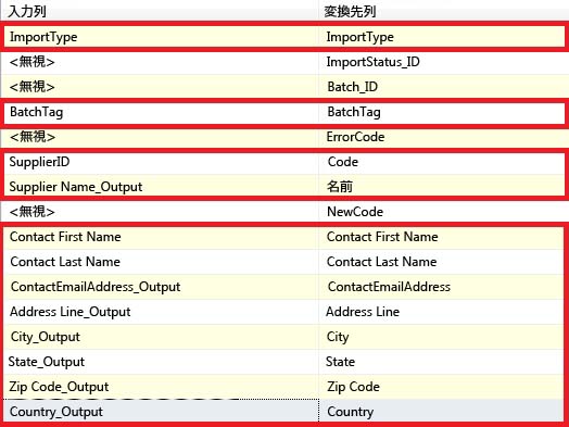 OLEDB 変換先エディター - マッピング
