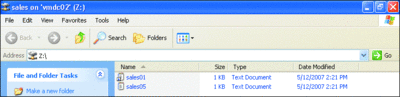 図 4 Windows XP がオフラインになると、使用できるファイルのみが表示される