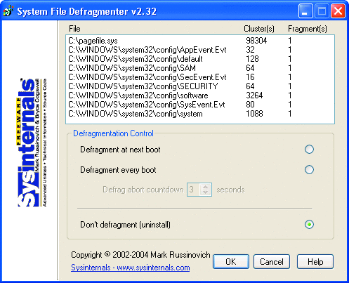 図 6 PageDefrag で最適化するファイル