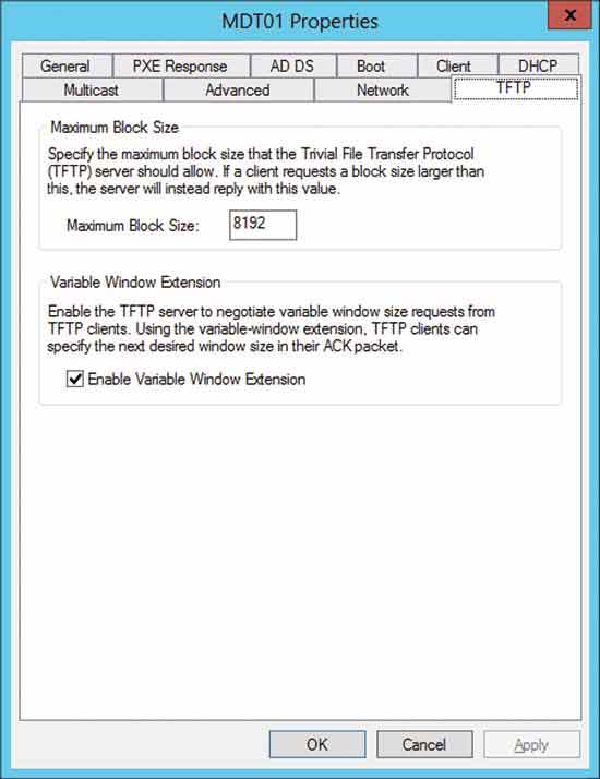 Windows Server 2012 の簡易ファイル転送プロトコル (TFTP) のオプション