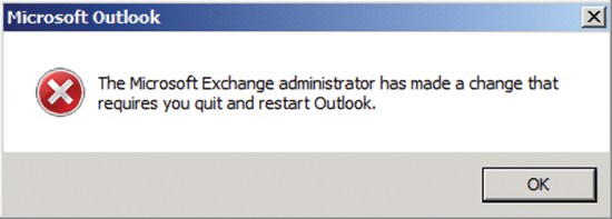 Exchange Server 2010 から要求される Outlook の再起動