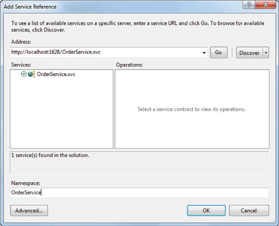 図 2: Visual Studio を使用して Silverlight にサービス参照を追加する