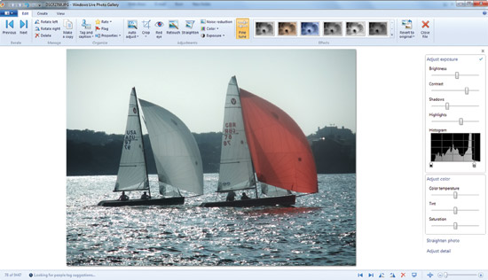 Windows Live フォト ギャラリーでは画像の要素を簡単に編集できます