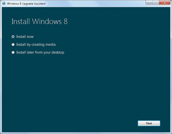 スキャンと Windows 8 のダウンロードが完了すると、インストール方法の選択肢が提示される