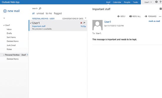Outlook Web App で表示したときのアーカイブ メールボックス