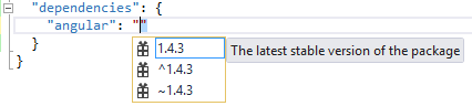 Visual Studio IntelliSense with suggestions for Bower package version numbers