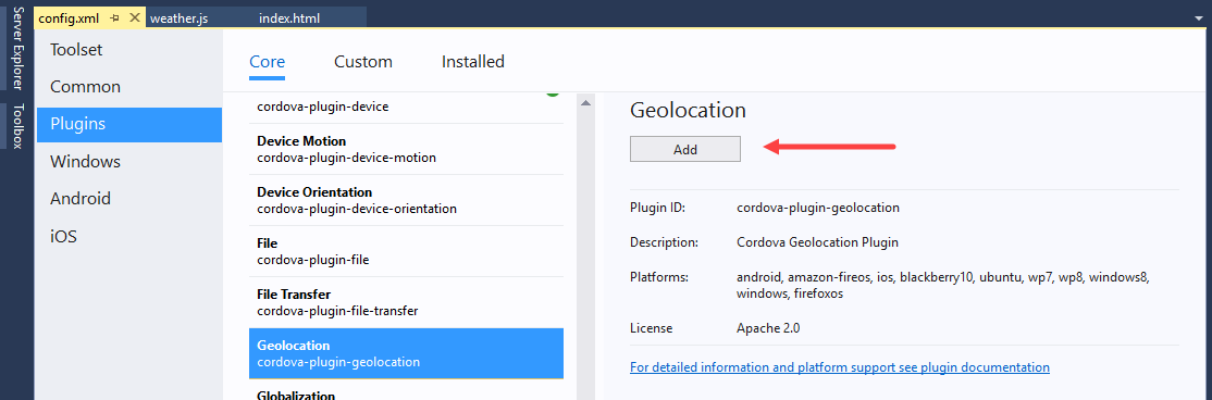 Adding the Geolocation Plugin