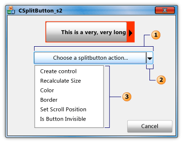splitbutton およびページャ コントロールを含むダイアログ。