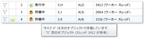 待機中のタスクがあるタスク ウィンドウとツールヒント