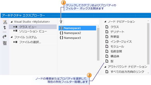 現在の列のフィルター処理 (カテゴリ順またはプロパティ順)