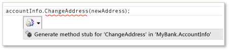 [メソッド スタブの生成] の Intellisense メニュー