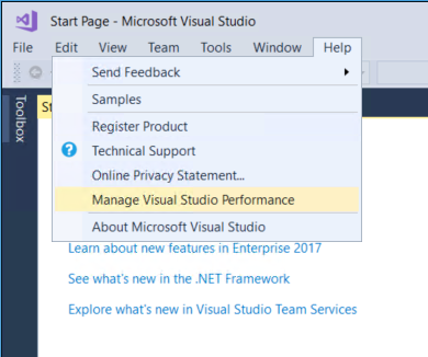 Options dialog box in Visual Studio 2017