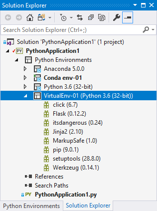 Python packages for an environment in Solution Explorer
