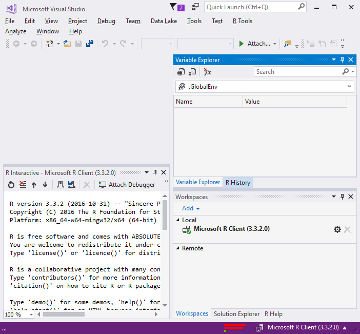 Data scientist window layout in Visual Studio