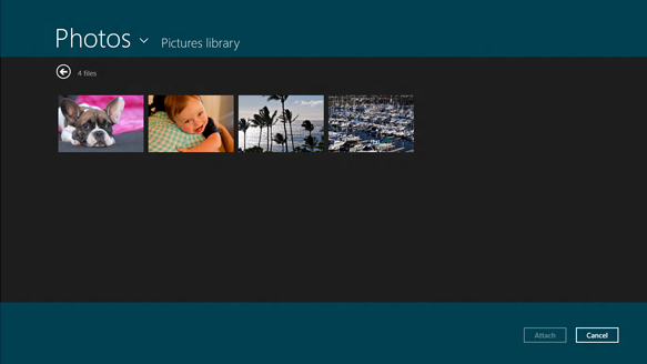 画像ライブラリの 1 つのファイルが開く対象として選ばれているファイル ピッカーの画面。