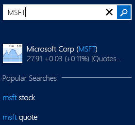 検索ボックスでの "MSFT" に対する結果例