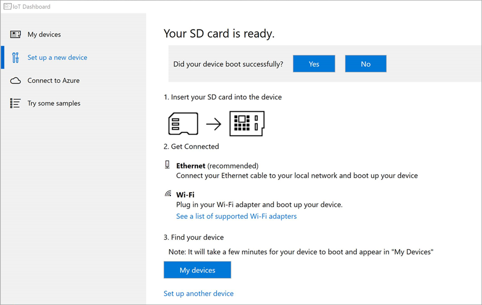 SD カードの準備完了メッセージ。