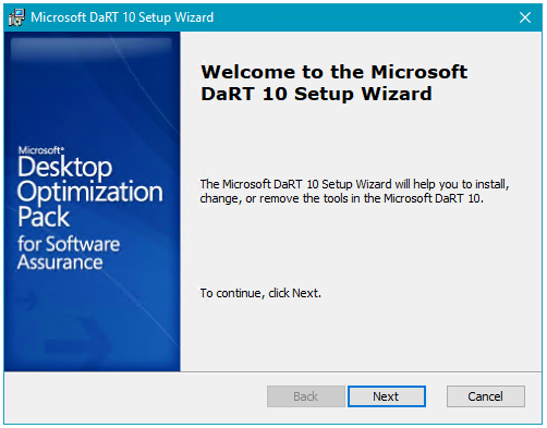 Screenshot of the Microsoft Dart setup wizard.