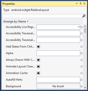 Screenshot of the Properties window