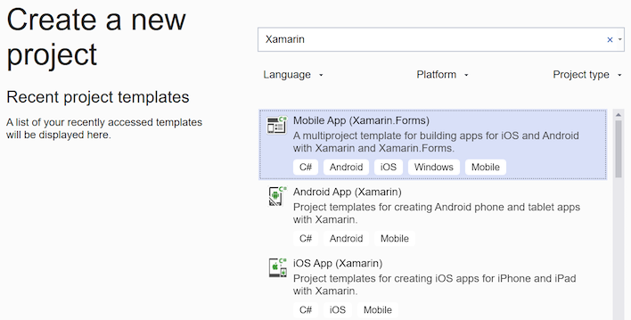 Xamarin プロジェクトのフィルター