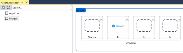 イメージを含むイメージ セット Visual Studio でのイメージを含むイメージ セットのスクリーン ショット