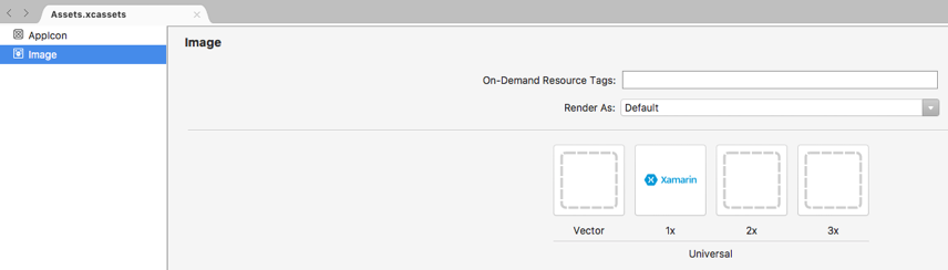 イメージを含むイメージ セット Visual Studio for Mac でのイメージを含むイメージ セットのスクリーン ショット