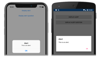 iOS および Android でのアラートのスクリーンショット