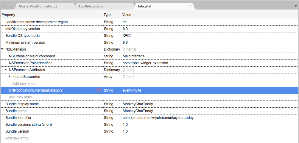 UNNotificationExtensionCategory キーを追加する