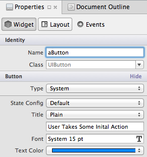 Properties Pad で名前を aButton に設定する