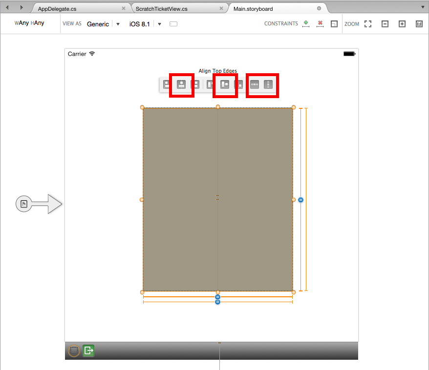 制約の中央揃えと追加