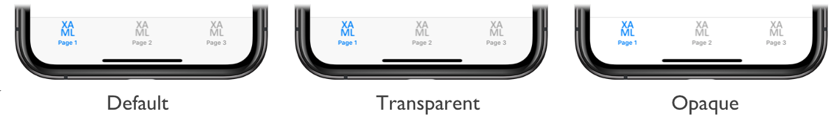 iOS の半透明および不透明のタブ バーのスクリーンショット