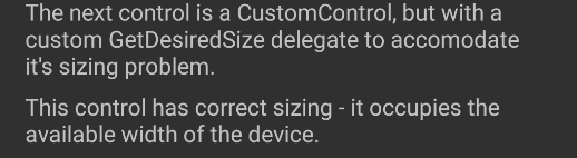 カスタム GetDesiredSize のデリゲートを使用した Android の CustomControl