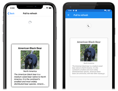 CarouselView の pull-to-refresh iOS と Android 上での CarouselView の pull-to-refresh のスクリーンショット