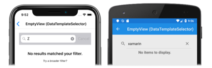 iOS と Android 上での、CollectionView ランタイム項目テンプレート選択のスクリーンショット