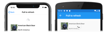 CollectionView の引っ張って更新 iOS と Android 上での CollectionView の引っ張って更新のスクリーンショット