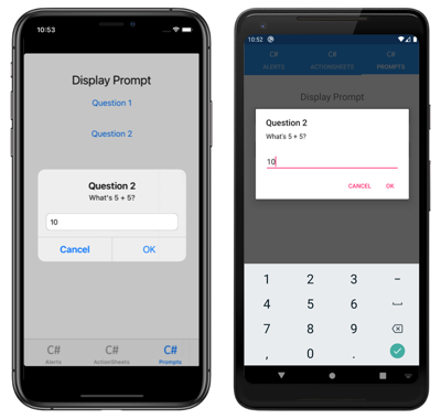 モーダル プロンプト iOS および Android での、オプションのモーダル プロンプトのスクリーンショット
