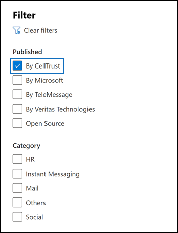 CellTrust コネクタを表示するようにフィルターを構成します。