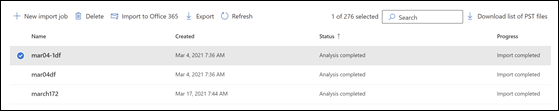 分析の完了状態は、Microsoft 365 が PST ファイル内のデータを分析したことを示します。