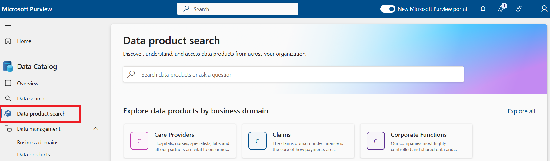 Screenshot of the data product search results with the filters highlighted.