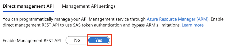 Azure portal API Management API を有効にする