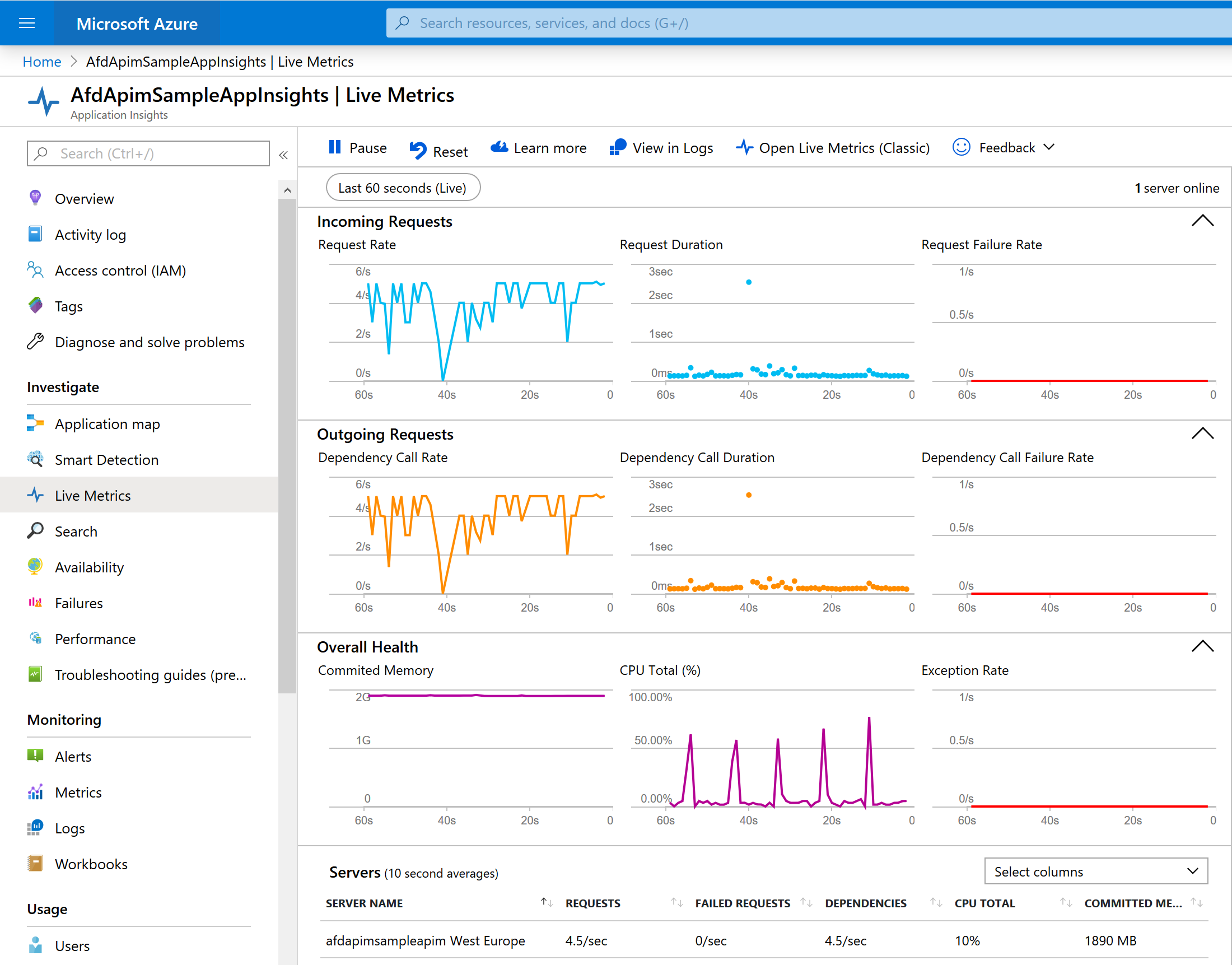 Live Metrics Stream