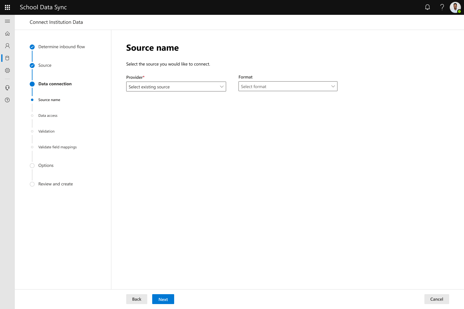 CSV から同じ CSV への既存の CSV ソースの選択を示すスクリーンショット。