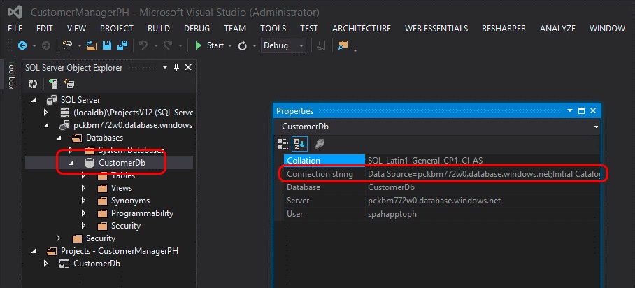 Visual Studio での SQL 接続文字列の取得